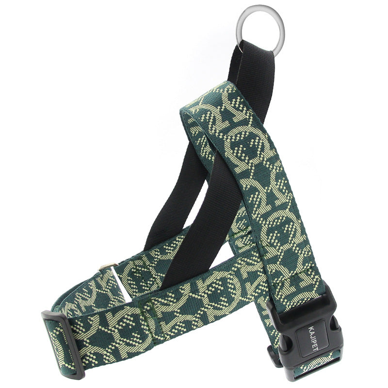 KFX-5782973 Adjustable Nylon Dog Leash with Chest Harness for Medium and Small Dogs, Green, 1.5m Traction Rope