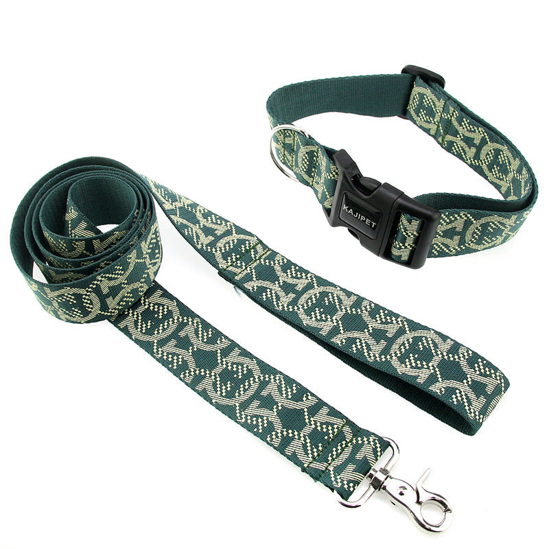 KFX-5782973 Adjustable Nylon Dog Leash with Chest Harness for Medium and Small Dogs, Green, 1.5m Traction Rope