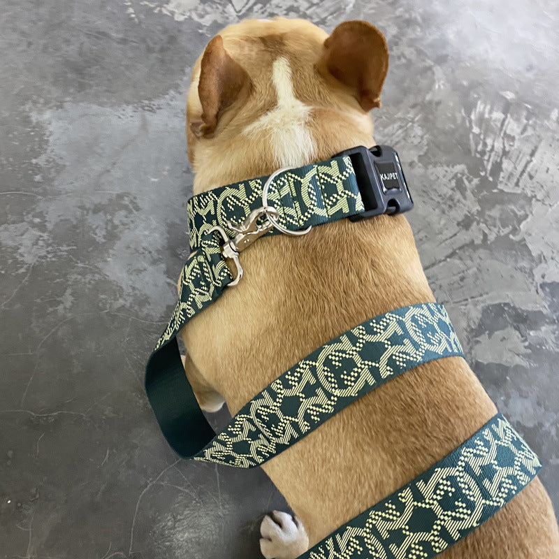 KFX-5782973 Adjustable Nylon Dog Leash with Chest Harness for Medium and Small Dogs, Green, 1.5m Traction Rope