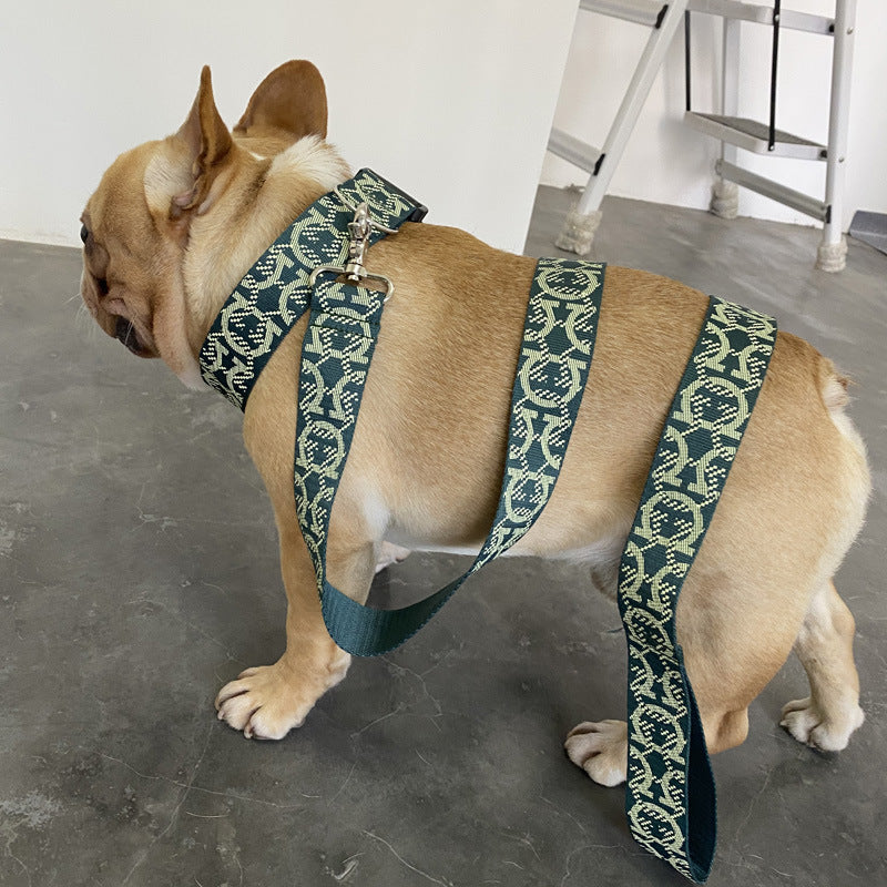 KFX-5782973 Adjustable Nylon Dog Leash with Chest Harness for Medium and Small Dogs, Green, 1.5m Traction Rope