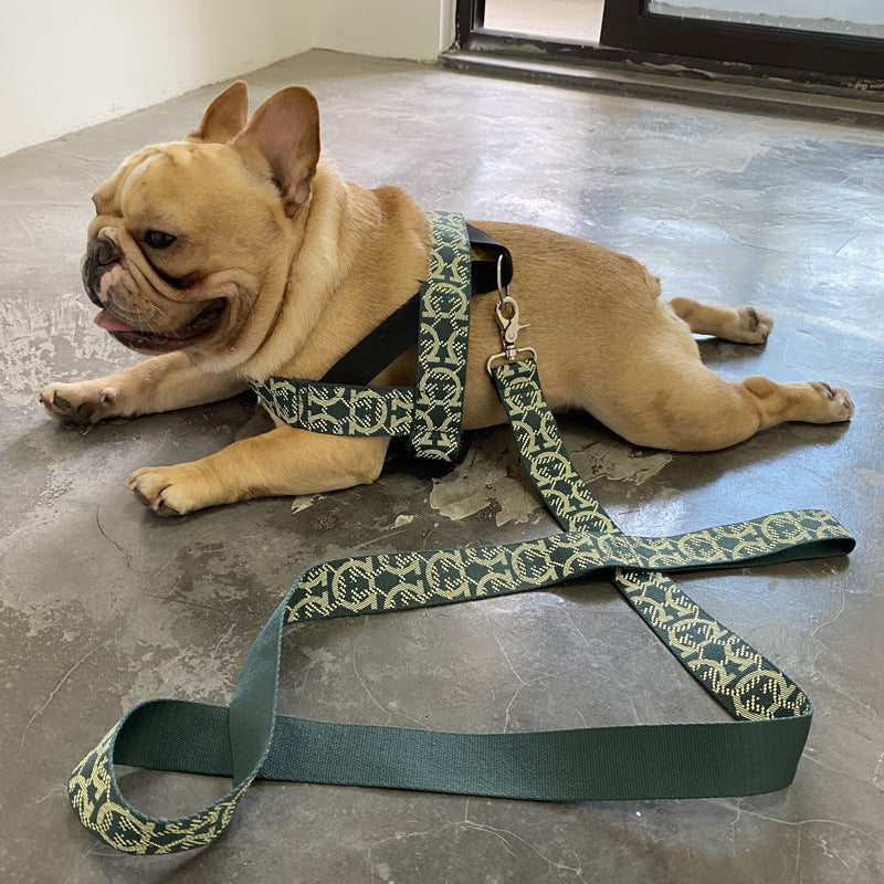 KFX-5782973 Adjustable Nylon Dog Leash with Chest Harness for Medium and Small Dogs, Green, 1.5m Traction Rope
