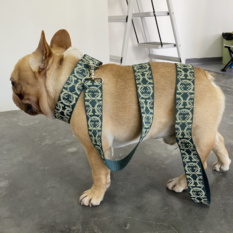 KFX-5782973 Adjustable Nylon Dog Leash with Chest Harness for Medium and Small Dogs, Green, 1.5m Traction Rope