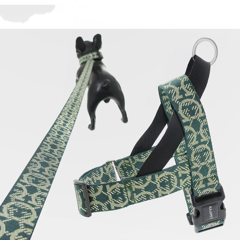 KFX-5782973 Adjustable Nylon Dog Leash with Chest Harness for Medium and Small Dogs, Green, 1.5m Traction Rope