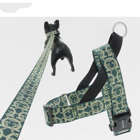 KFX-5782973 Adjustable Nylon Dog Leash with Chest Harness for Medium and Small Dogs, Green, 1.5m Traction Rope