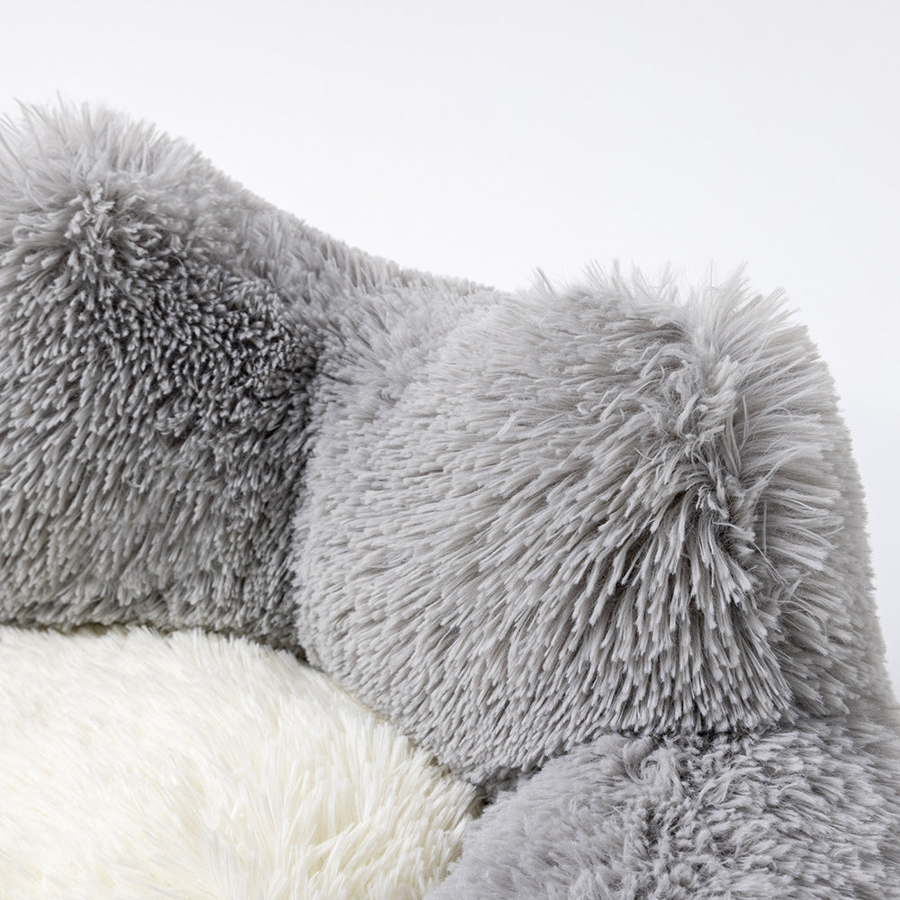 KFX-5783741 Plush Cat Ears Round Nest Bed - Soft Long Hair Design, Available in 50CM and 60CM Options