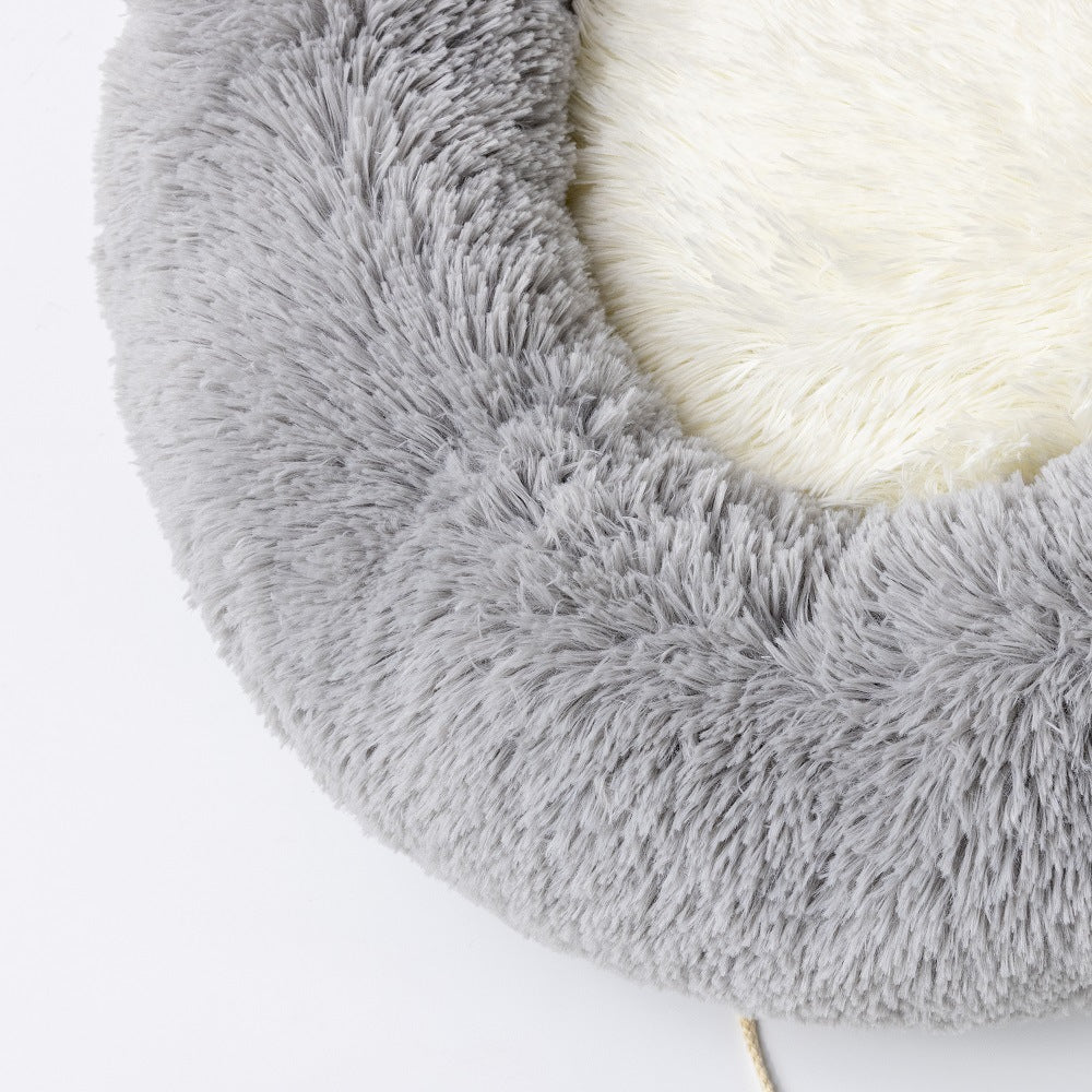 KFX-5783741 Plush Cat Ears Round Nest Bed - Soft Long Hair Design, Available in 50CM and 60CM Options