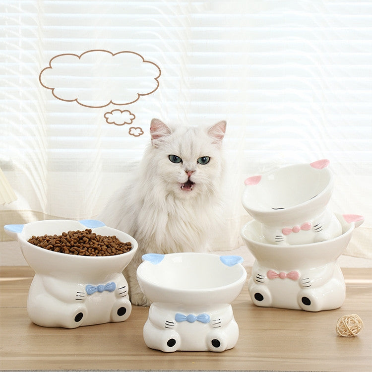 KFX-5783869 Hand-Painted Ceramic Pet High-Footed Food Bowl with Sloping Neck Design