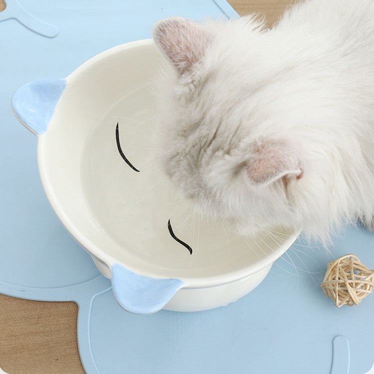 KFX-5783869 Hand-Painted Ceramic Pet High-Footed Food Bowl with Sloping Neck Design