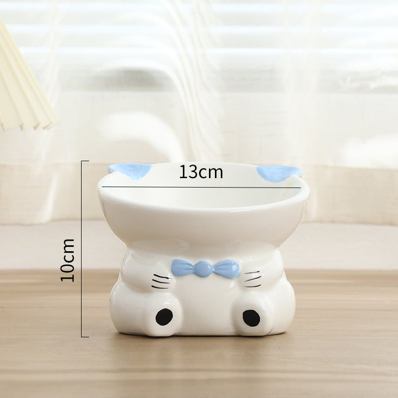 KFX-5783869 Hand-Painted Ceramic Pet High-Footed Food Bowl with Sloping Neck Design