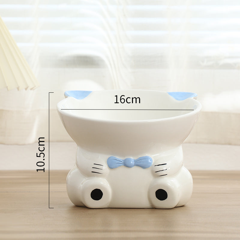 KFX-5783869 Hand-Painted Ceramic Pet High-Footed Food Bowl with Sloping Neck Design