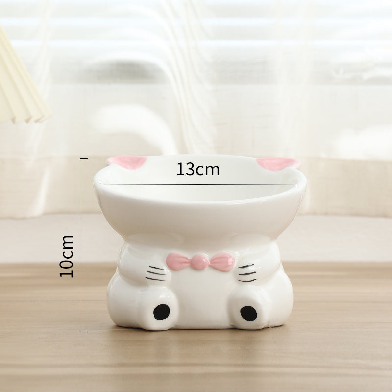 KFX-5783869 Hand-Painted Ceramic Pet High-Footed Food Bowl with Sloping Neck Design