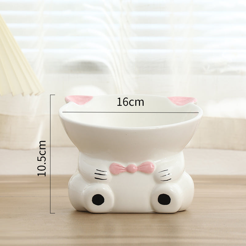 KFX-5783869 Hand-Painted Ceramic Pet High-Footed Food Bowl with Sloping Neck Design