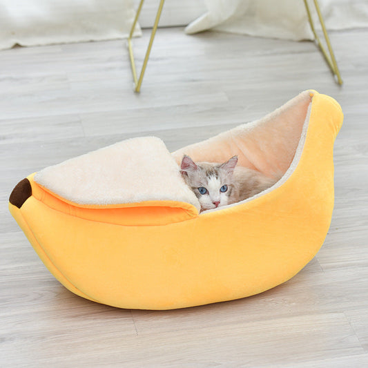 KFX-5788093 Round Removable and Washable Cat and Dog Nest in Yellow and Green – Four Seasons Universal Comfort for Small Pets