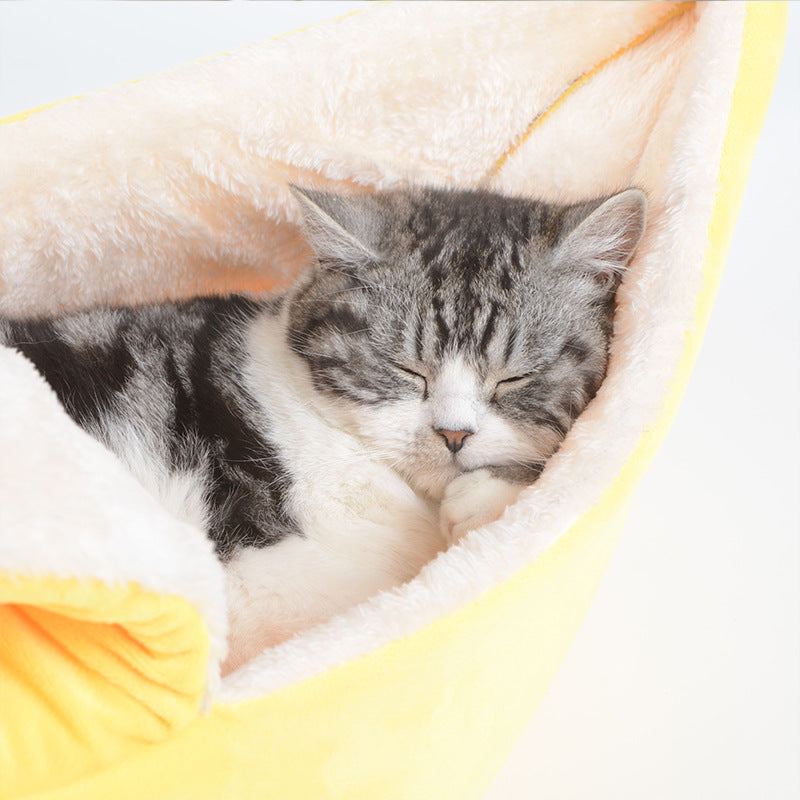 KFX-5788093 Round Removable and Washable Cat and Dog Nest in Yellow and Green – Four Seasons Universal Comfort for Small Pets