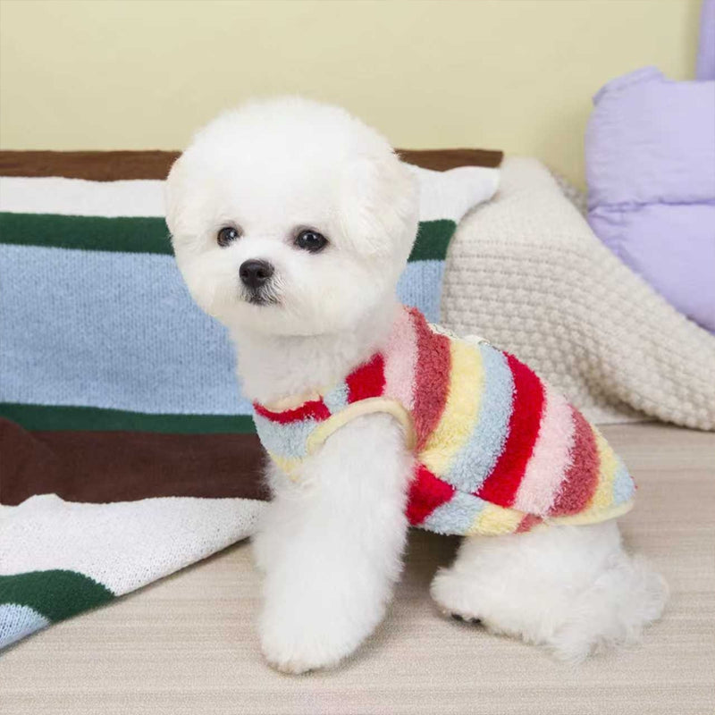 KFX-5788221 Cozy Striped Fuzzy Vest for Small to Medium Dogs - Cute Bear Patch Design