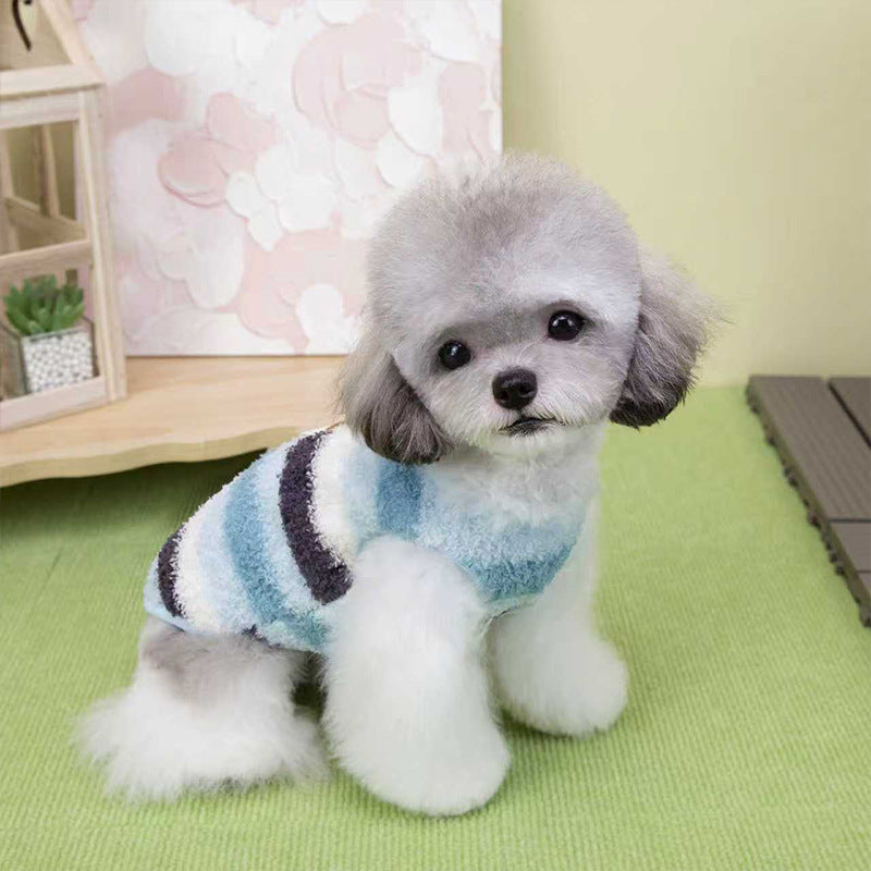 KFX-5788221 Cozy Striped Fuzzy Vest for Small to Medium Dogs - Cute Bear Patch Design