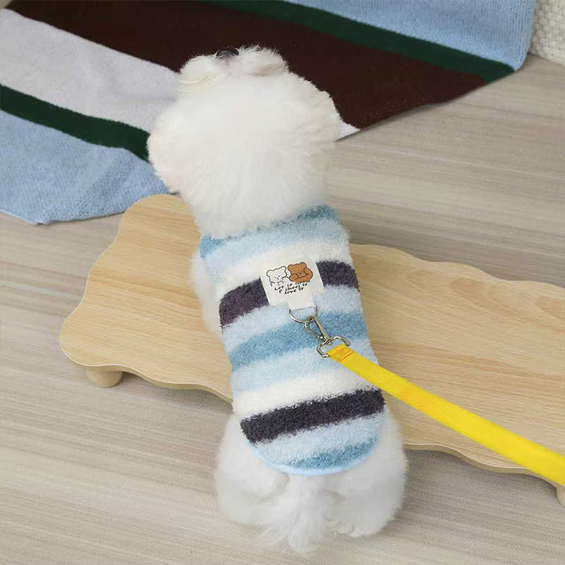 KFX-5788221 Cozy Striped Fuzzy Vest for Small to Medium Dogs - Cute Bear Patch Design