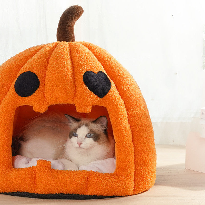KFX-5789501 Cozy Semi-Enclosed Pet Nest with Removable Crystal Velvet Lining