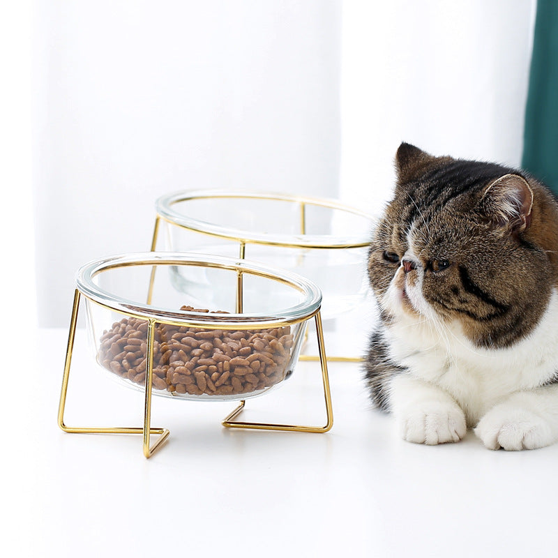 KFX-5789629 Tilted Glass Pet Bowl for Cats and Dogs - Available in Small 480ml and Large 800ml Sizes