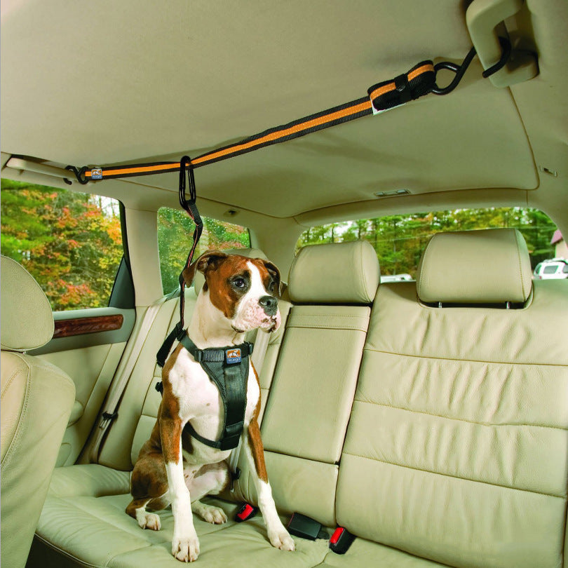 KFX-5792061 Pet Safety Belt – Dual-Purpose Car Traction Lanyard in Orange, Durable Nylon Material