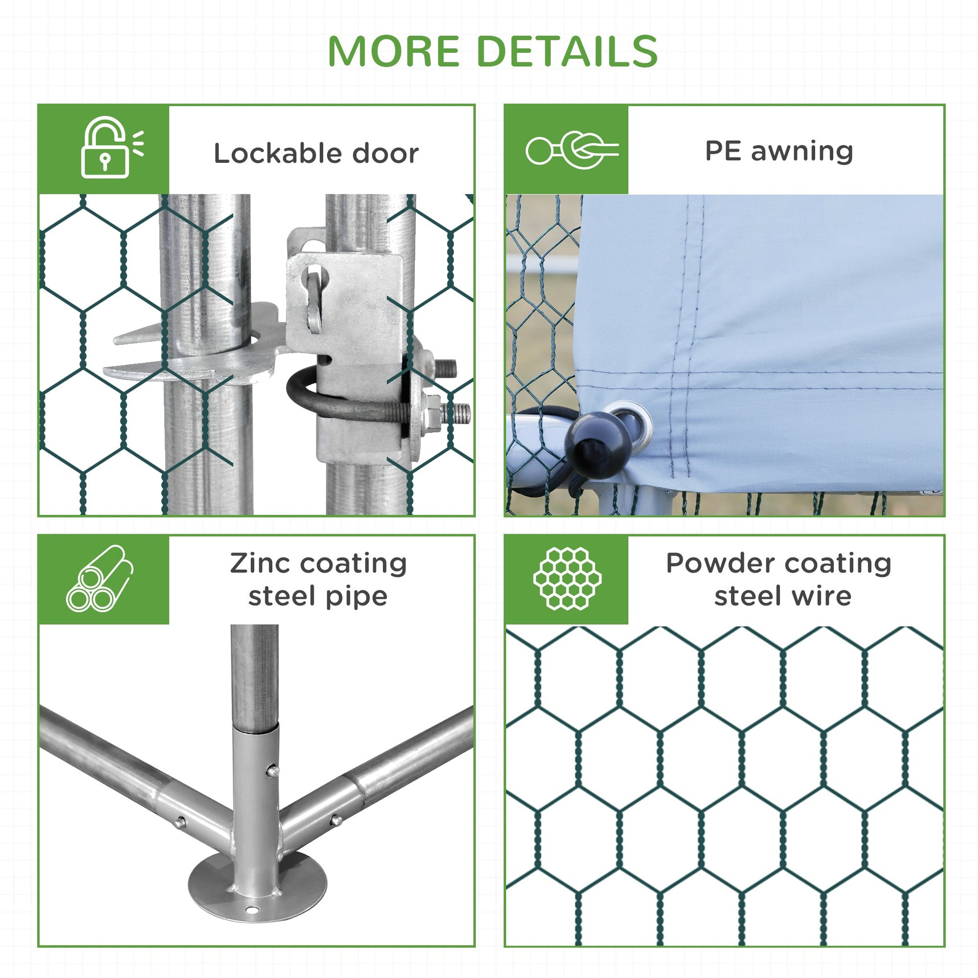 KFX-5793085 Galvanized Steel Chicken Coop with Waterproof Anti-UV Cover for Outdoor Use - 9.8' x 26.2' x 6.6'