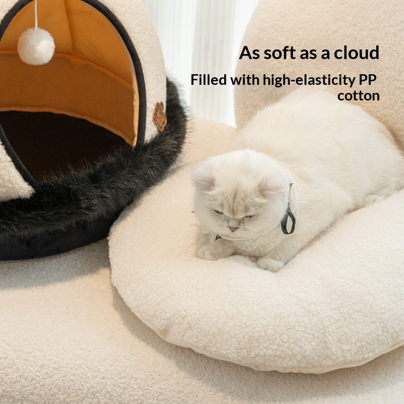 KFX-5793469 Warm Apricot Lamb Wool Semi-Enclosed Cat Bed for Dogs and Cats - 46cm