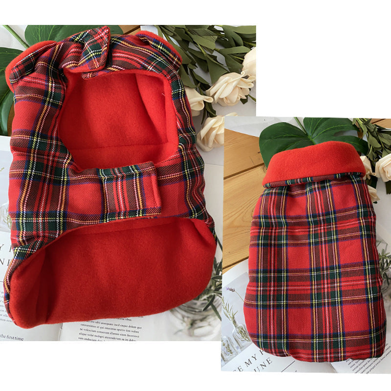 KFX-5793853 Red Plaid Dog Coat Warm Thickened Cotton Vest for Pets
