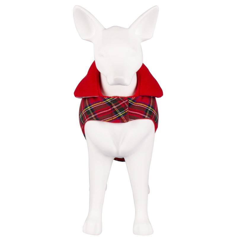 KFX-5793853 Red Plaid Dog Coat Warm Thickened Cotton Vest for Pets