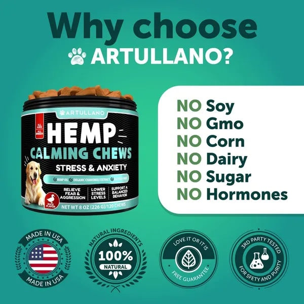 KFX-5795261 Hemp Calming Chews for Dogs - Anxiety Relief Treats with Natural Ingredients for Stress Reduction and Hip Support - 120 Count