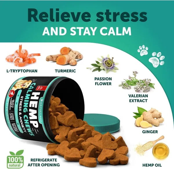 KFX-5795261 Hemp Calming Chews for Dogs - Anxiety Relief Treats with Natural Ingredients for Stress Reduction and Hip Support - 120 Count