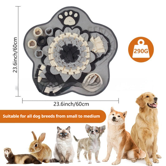 KFX-5797053 Flower Gray Sniffing Mat for Pets - Plush Slow Food Chew Pad