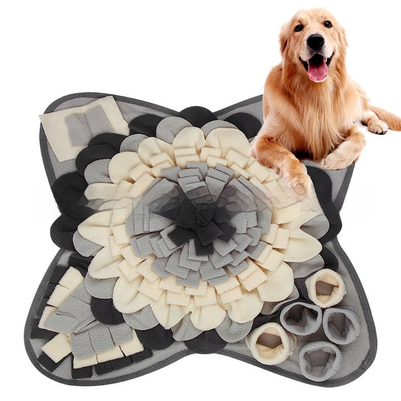 KFX-5797053 Flower Gray Sniffing Mat for Pets - Plush Slow Food Chew Pad
