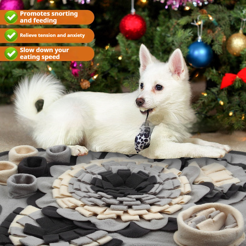 KFX-5797053 Flower Gray Sniffing Mat for Pets - Plush Slow Food Chew Pad