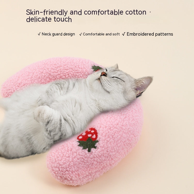 KFX-5801789 Cozy U-Shaped Pillow for Cats and Small Dogs - Soft Faux Fur Headrest for Deep Sleep and Comfort