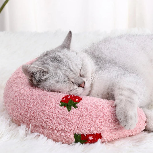 KFX-5801789 Cozy U-Shaped Pillow for Cats and Small Dogs - Soft Faux Fur Headrest for Deep Sleep and Comfort