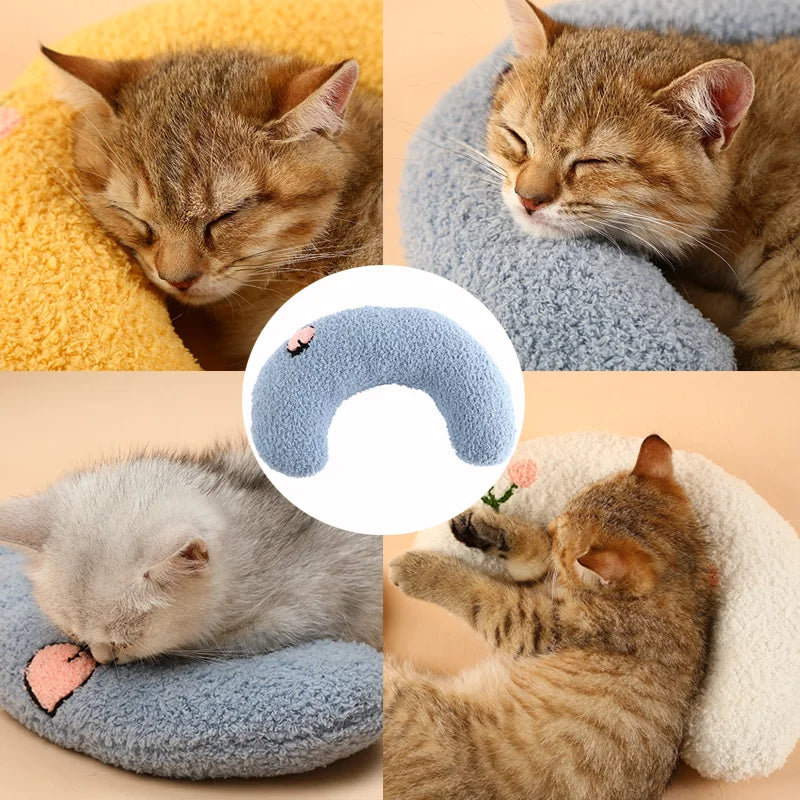 KFX-5801789 Cozy U-Shaped Pillow for Cats and Small Dogs - Soft Faux Fur Headrest for Deep Sleep and Comfort