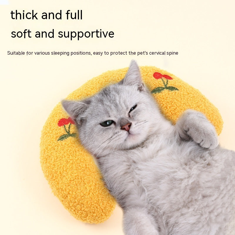 KFX-5801789 Cozy U-Shaped Pillow for Cats and Small Dogs - Soft Faux Fur Headrest for Deep Sleep and Comfort