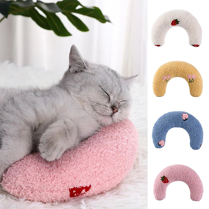 KFX-5801789 Cozy U-Shaped Pillow for Cats and Small Dogs - Soft Faux Fur Headrest for Deep Sleep and Comfort