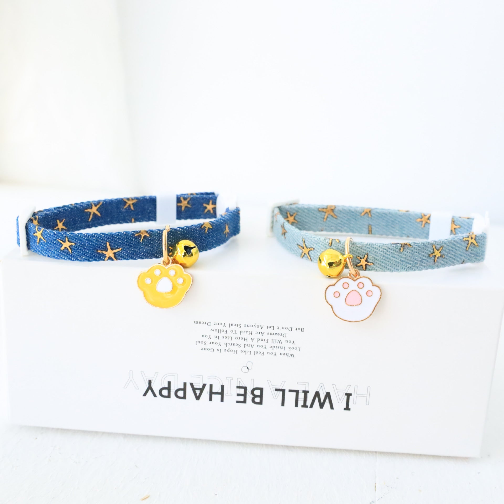 KFX-5802941 Light Blue & Dark Blue Pet Collar with Safety Buckle and Bell, Adjustable Size Small & Medium