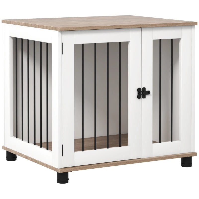 KFX-5804605 Walnut Brown Dog Kennel Furniture End Table with Lockable Door for Small and Medium Dogs