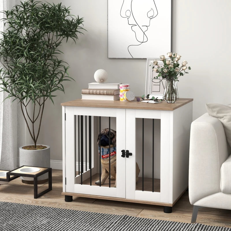 KFX-5804605 Walnut Brown Dog Kennel Furniture End Table with Lockable Door for Small and Medium Dogs