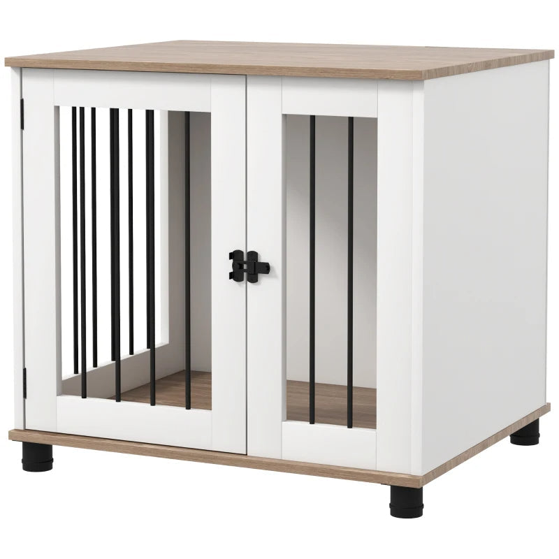KFX-5804605 Walnut Brown Dog Kennel Furniture End Table with Lockable Door for Small and Medium Dogs