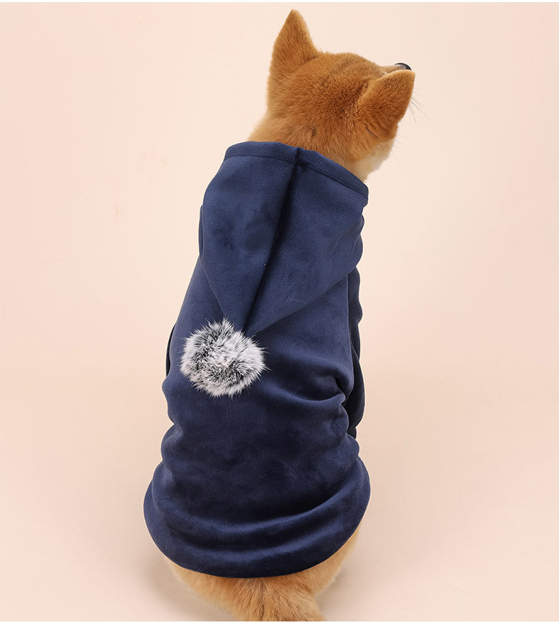 KFX-5806013 Warm Velvet Dog Sweater for Small and Medium Dogs - Casual Autumn and Winter Clothing in Navy Blue and Dark Gray