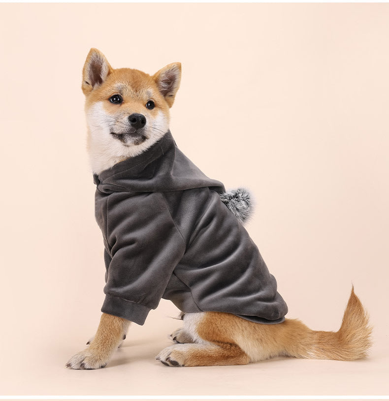 KFX-5806013 Warm Velvet Dog Sweater for Small and Medium Dogs - Casual Autumn and Winter Clothing in Navy Blue and Dark Gray