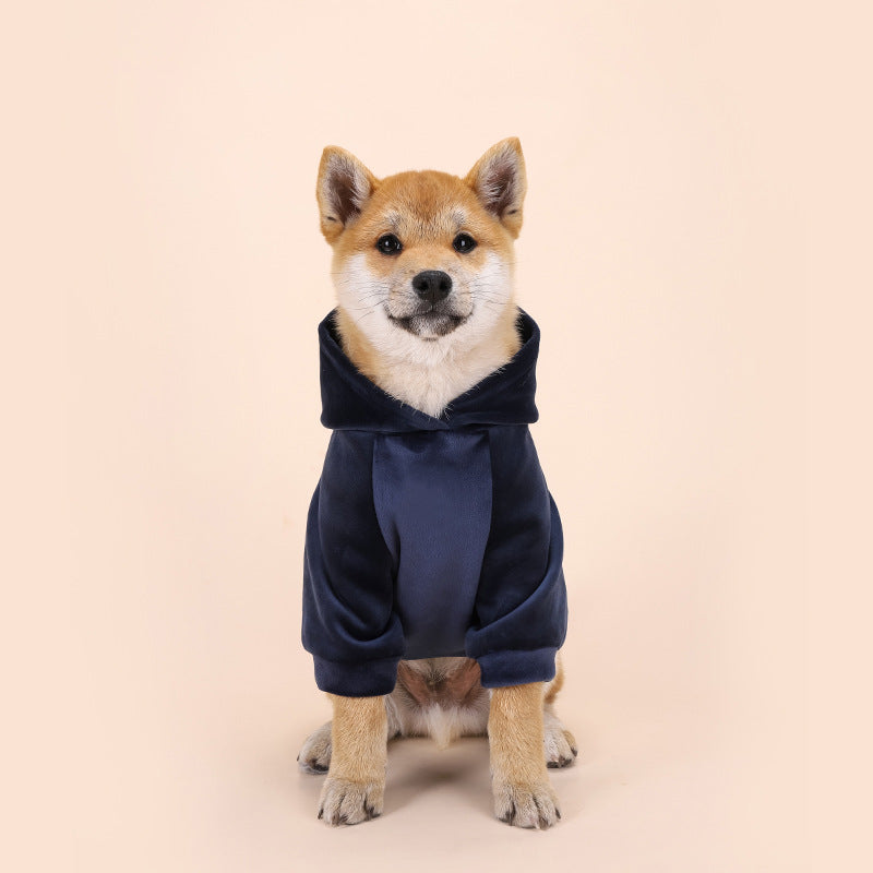 KFX-5806013 Warm Velvet Dog Sweater for Small and Medium Dogs - Casual Autumn and Winter Clothing in Navy Blue and Dark Gray