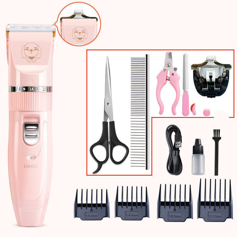 KFX-5806525 Pet Wireless Charging Grooming Hair Trimmer Set - Low Noise, Washable Head, 5 Adjustable Trimming Bits
