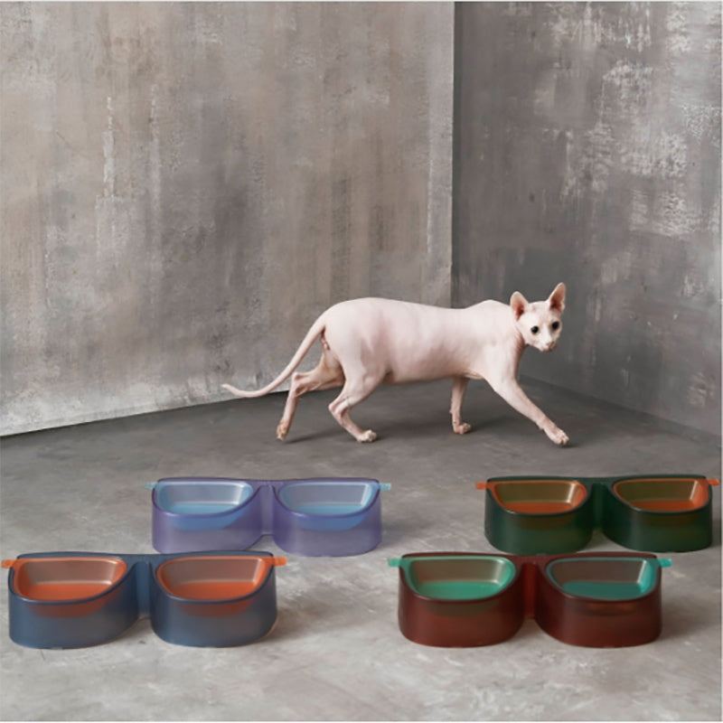 KFX-5806909 Large Capacity Anti- overturning Double Bowl for Cats with Slant Design and Easy Clean Base