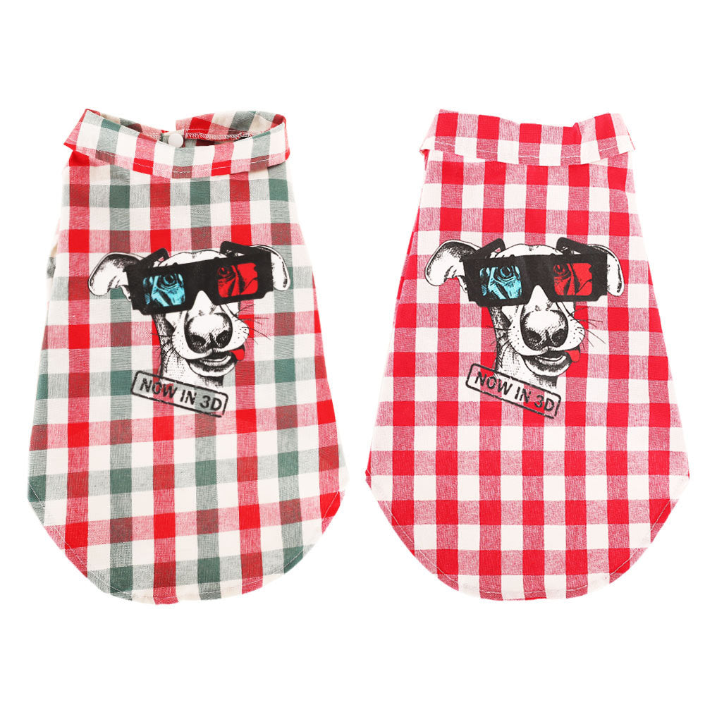 KFX-5807293 Red and White Plaid Cotton Leisure T-Shirt for Summer