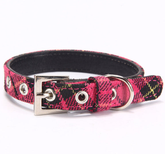 KFX-5808701 PU Leather Twill Dog Collar - Adjustable Sizes in Rose Red, Blue, Red, Yellow