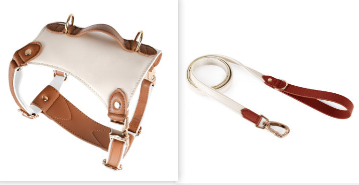 KFX-5809981 Leather Pet Vest with Lead Rope and Adjustable Chest Strap in Various Colors